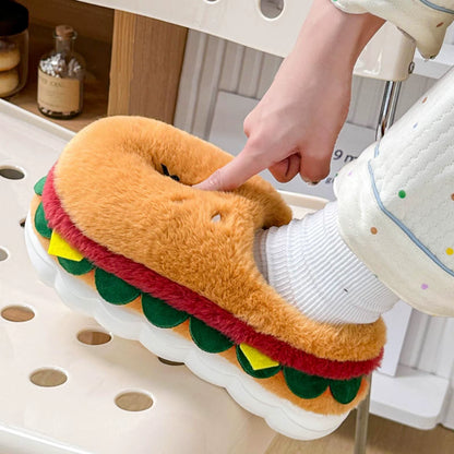 Hamburger Warm Shoes Slippers Cartoon Cozy Winter Footwear Funny House Nonslip Slippers for New Year Apartment Living Room