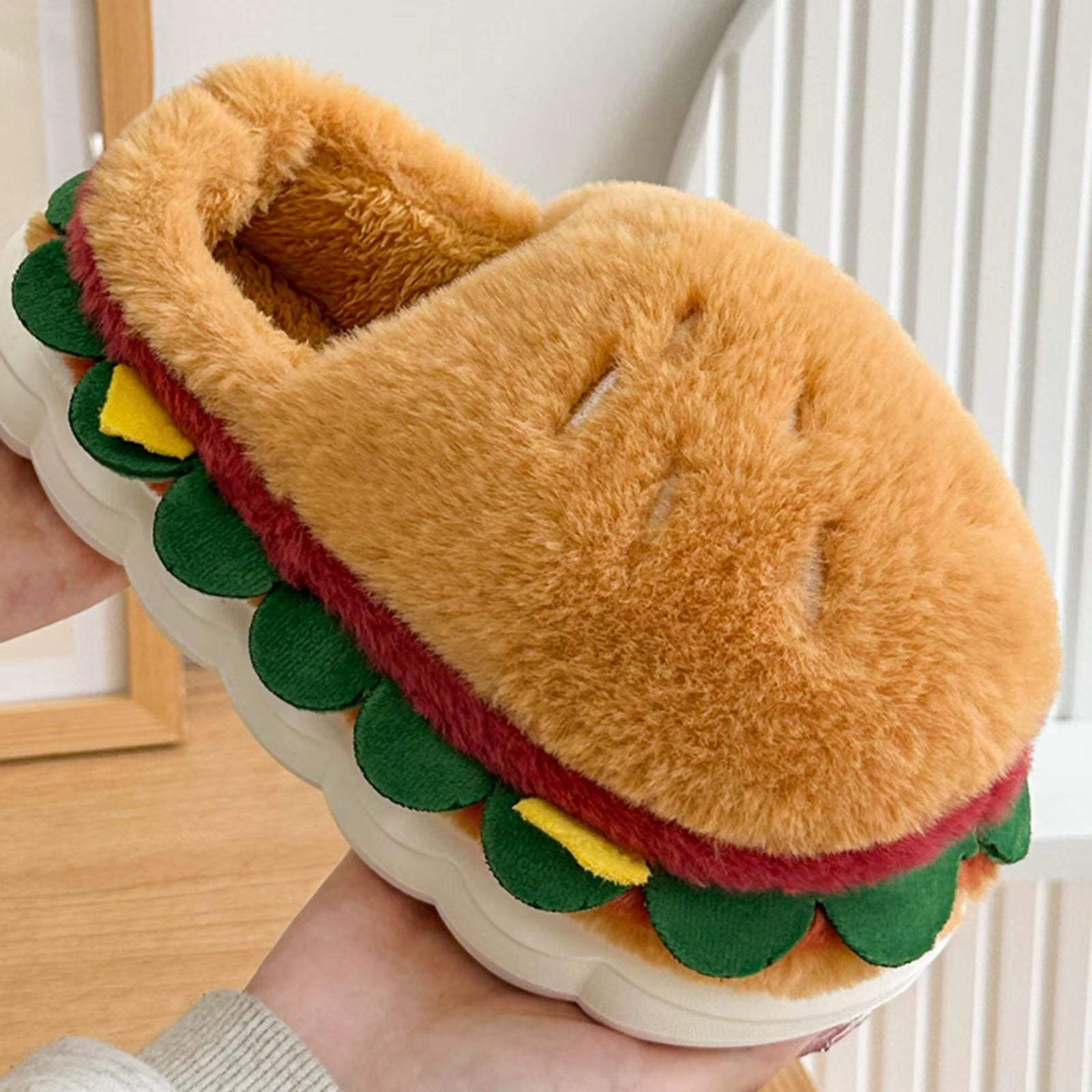 Hamburger Warm Shoes Slippers Cartoon Cozy Winter Footwear Funny House Nonslip Slippers for New Year Apartment Living Room
