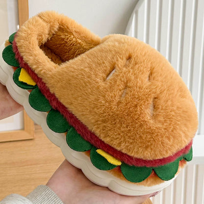 Hamburger Warm Shoes Slippers Cartoon Cozy Winter Footwear Funny House Nonslip Slippers for New Year Apartment Living Room