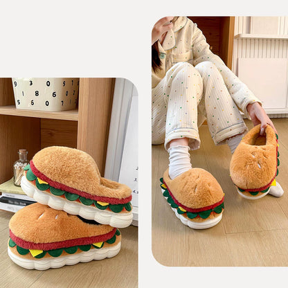 Hamburger Warm Shoes Slippers Cartoon Cozy Winter Footwear Funny House Nonslip Slippers for New Year Apartment Living Room