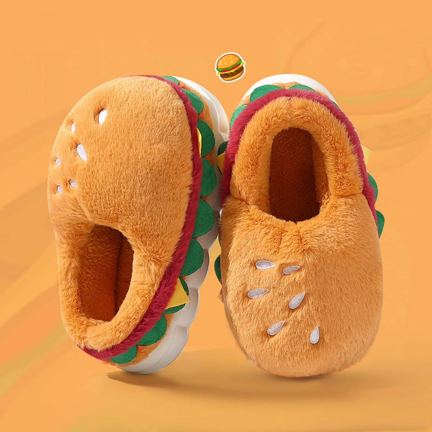 Hamburger Warm Shoes Slippers Cartoon Cozy Winter Footwear Funny House Nonslip Slippers for New Year Apartment Living Room