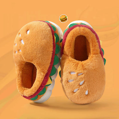 Hamburger Warm Shoes Slippers Cartoon Cozy Winter Footwear Funny House Nonslip Slippers for New Year Apartment Living Room